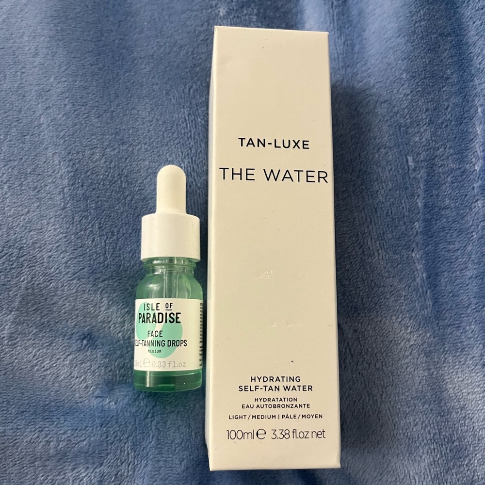 The water mini hydrating self tan water and Isle of paradise tanning face drops